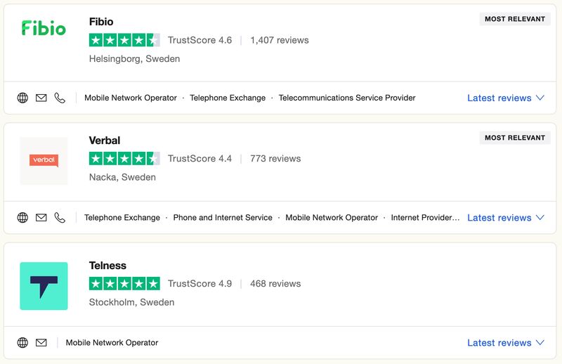 Jämförelse av mobilabonnemang hos Trustpilot